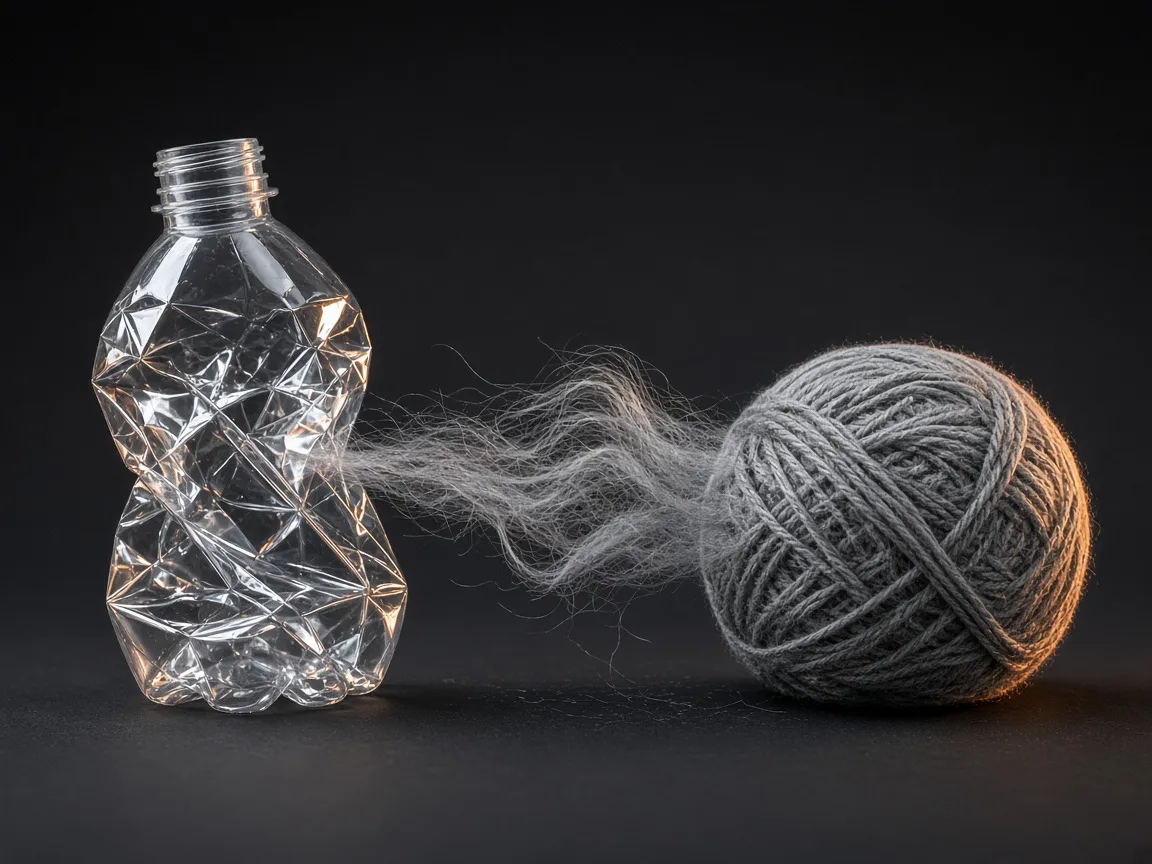 Eine PET-Flasche verwandelt sich in recyceltes Garn